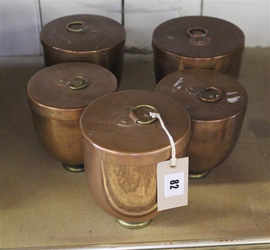 5 travelling copper pots and cover
